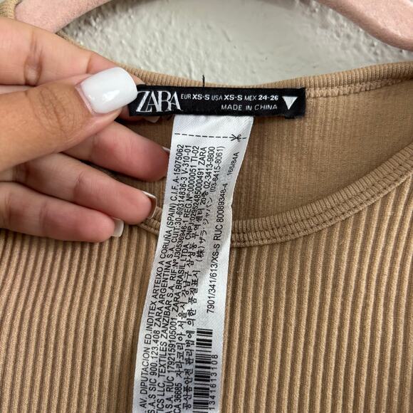 Zara Tan Camel Cutout Crop Tank Top Sleeveless Ribbed Women's Size XS - Small - Picture 9 of 10